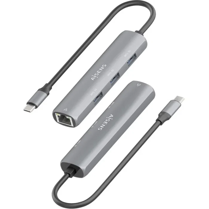 Aisens Dock USB-C a Ethernet Gigabit + Hub 3xUSB-A, Gris Aisens Dock USB-C a Ethernet Gigabit + Hub 3xUSB-A, Gris